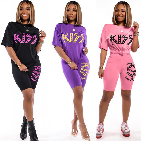 women shorts sets fashion kiss letter print short sleeve t-shirt shorts tracksuit 2piece outfits sportswear summer casual clothes d52802, White
women shorts sets fashion kiss letter print short sleeve t-shirt shorts tracksuit 2piece outfits sportswear summer casual clothes d52802, White