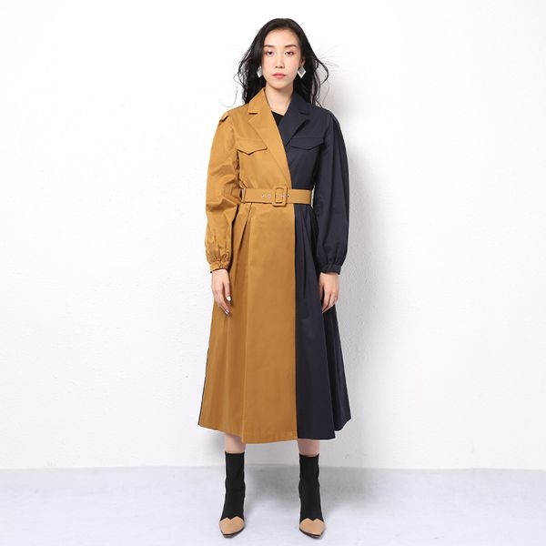 long sleeve medium length coat g076, Tan;black