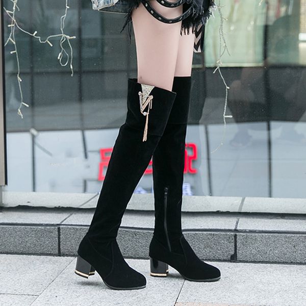 new autumn and winter women ladies over knee increased wedges shoes long tube knight boots botas mujer, Black
new autumn and winter women ladies over knee increased wedges shoes long tube knight boots botas mujer, Black