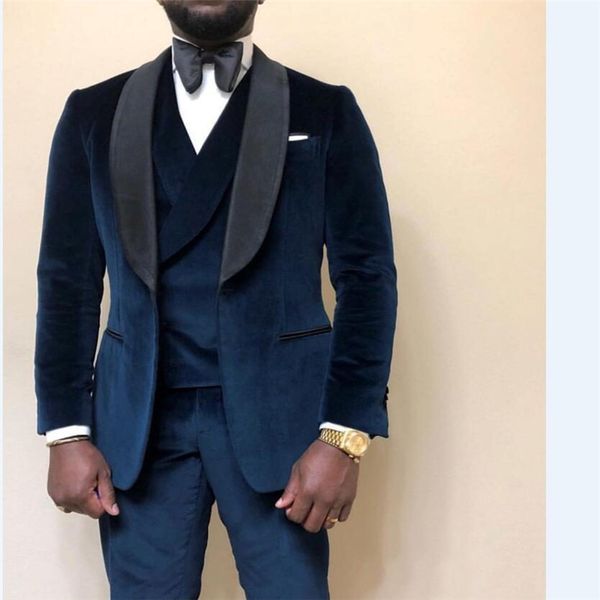 one button navy blue velvet groom tuxedos groomsmen 2020 fashion shawl lapel mens suits blazers (jacket+pants+vest+tie), White;black
one button navy blue velvet groom tuxedos groomsmen 2020 fashion shawl lapel mens suits blazers (jacket+pants+vest+tie), White;black