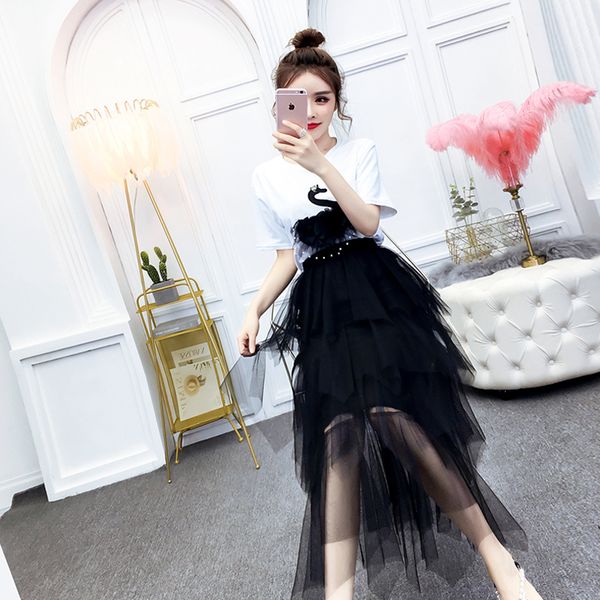 2020 new summer short-sleeved t-shirt mesh half-length short skirt slim professional net red two-piece suit womens clothing, White
2020 new summer short-sleeved t-shirt mesh half-length short skirt slim professional net red two-piece suit womens clothing, White