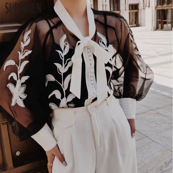 superaen 2020 summer and autumn new women's shirts single-breasted perspective wild ladies blouses and embroidered, White
superaen 2020 summer and autumn new women's shirts single-breasted perspective wild ladies blouses and embroidered, White