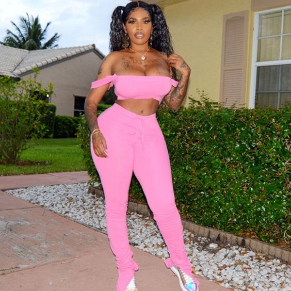 pink 2 piece set women spaghetti strap off shoulder tube and skinny pants set matching split stacked leggings pant suits, White
pink 2 piece set women spaghetti strap off shoulder tube and skinny pants set matching split stacked leggings pant suits, White