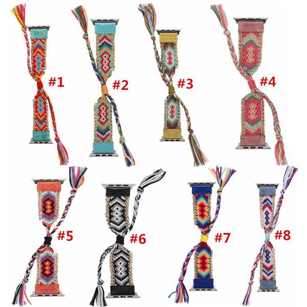 National tyle bohemian weave leather wri tband for apple watch band 38 40mm 42 44mm erie 1234 replacement trap bracelet for iwatch National tyle bohemian weave leather wri tband for apple watch band 38 40mm 42 44mm erie 1234 replacement trap bracelet for iwatch