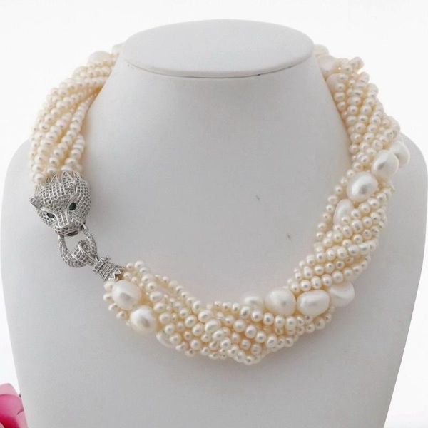 handmade 9 strands 4-5mm 11x12mm(baroque pearl) white natural freshwater pearl necklace micro inlay zircon leopard head clasp, Silver
handmade 9 strands 4-5mm 11x12mm(baroque pearl) white natural freshwater pearl necklace micro inlay zircon leopard head clasp, Silver
