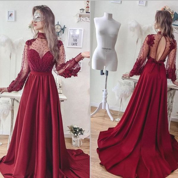 elegant red a line prom dresses high heck lace appliques long sleeves beading evening gowns special occasion party dress, Black
elegant red a line prom dresses high heck lace appliques long sleeves beading evening gowns special occasion party dress, Black