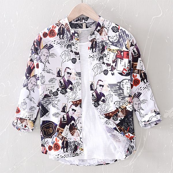 men's cotton linen half sleeve slim fit shirt printed men mandarin stand collar social business shirts male camisa ts-536, White;black
men's cotton linen half sleeve slim fit shirt printed men mandarin stand collar social business shirts male camisa ts-536, White;black