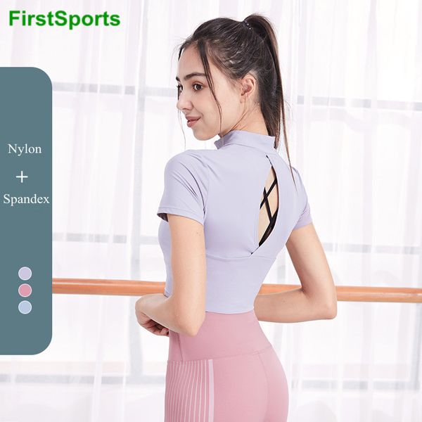 brand open back workout yoga shirts women slim half zipper gym short sleeve cropped quick dry summer fitness sports wear, White;red
brand open back workout yoga shirts women slim half zipper gym short sleeve cropped quick dry summer fitness sports wear, White;red