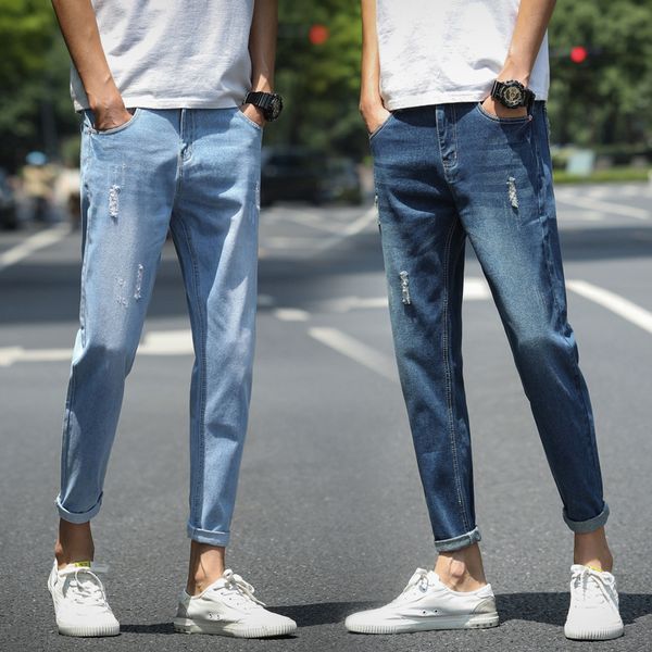 men's cropped ripped jeans cowboys popular classical vintage pants brand slim fit loose straight streetwear denim trousers, Blue
men's cropped ripped jeans cowboys popular classical vintage pants brand slim fit loose straight streetwear denim trousers, Blue