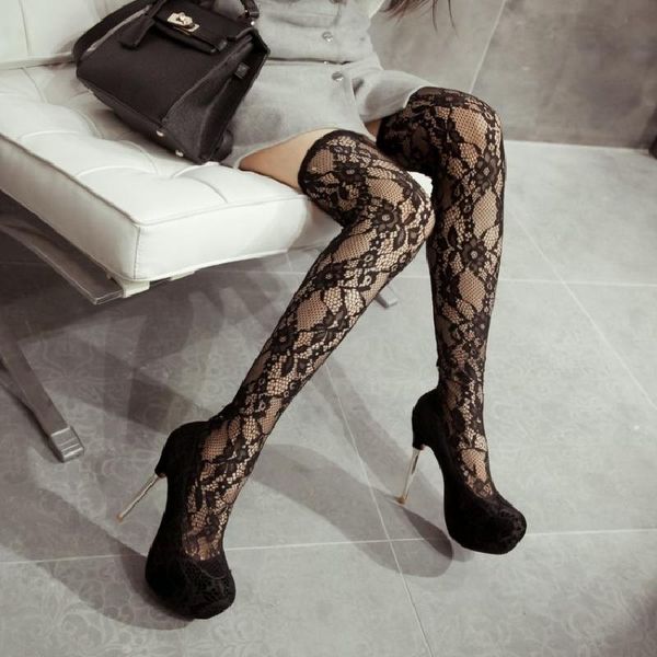 joyhopy women lace translucent thigh high sandals boots fashion over the knee boots summer shoes woman high heels awb0005, Black
joyhopy women lace translucent thigh high sandals boots fashion over the knee boots summer shoes woman high heels awb0005, Black