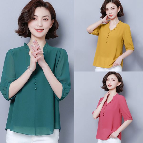 women plus size half sleeve shirt casual v-neck button short blouse blusas femininas de verão 2019 womens and blouses, White
women plus size half sleeve shirt casual v-neck button short blouse blusas femininas de verão 2019 womens and blouses, White