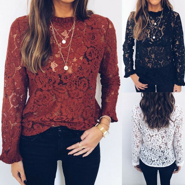 women ladies long sleeve hollow out flowers lace chiffon t-shirts women spring autumn t-shirts, White
women ladies long sleeve hollow out flowers lace chiffon t-shirts women spring autumn t-shirts, White