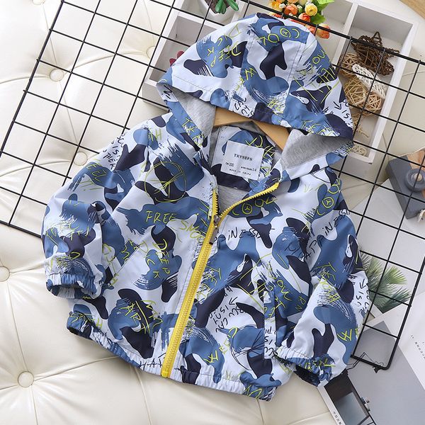 Spring 2020 Children's Jacket Alphabet Printed Camouflage Hooded Boy Coat