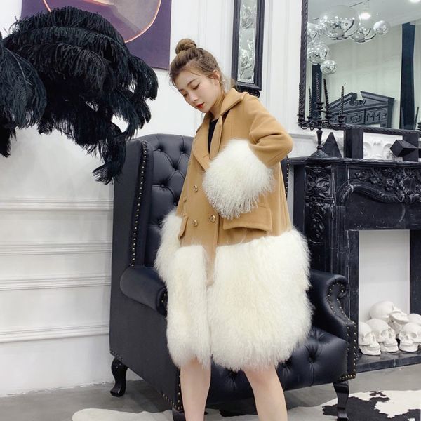 women's wool & blends ihobby real lamb fur patchwork women 2021 double breasted coat luxury side female, Black
women's wool & blends ihobby real lamb fur patchwork women 2021 double breasted coat luxury side female, Black