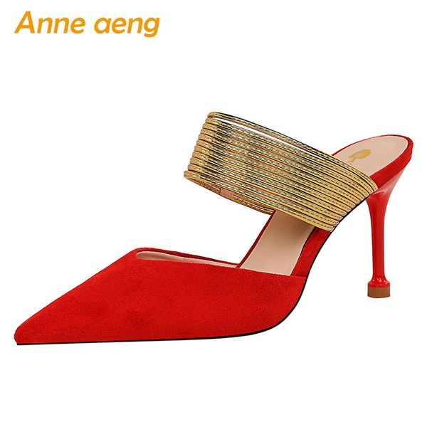 2020 new summer outside women slippers high thin heel pointed toe metal decoration ladies women shoes red mules slides, Black
2020 new summer outside women slippers high thin heel pointed toe metal decoration ladies women shoes red mules slides, Black