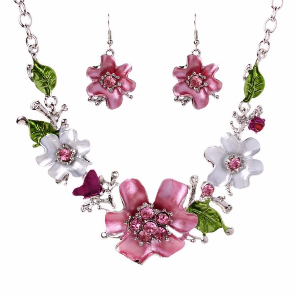 factory price jewelry silver color chain pink beauty flower necklace drop earring jewelry sets for women 2017
factory price jewelry silver color chain pink beauty flower necklace drop earring jewelry sets for women 2017