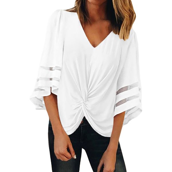 summer women v-neck chiffon 3/4 bell sleeve casual lace patchwork blouses loose shirts mesh panel blouse tee shirt ladies, White
summer women v-neck chiffon 3/4 bell sleeve casual lace patchwork blouses loose shirts mesh panel blouse tee shirt ladies, White