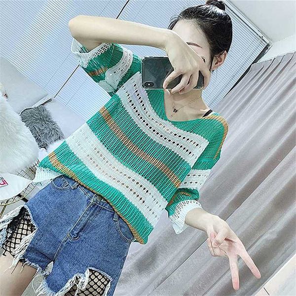 women's sweaters spring and summer striped openwork sweater, five-point sleeve v-neck thin blouse sunscreen, sweater, White;black
women's sweaters spring and summer striped openwork sweater, five-point sleeve v-neck thin blouse sunscreen, sweater, White;black