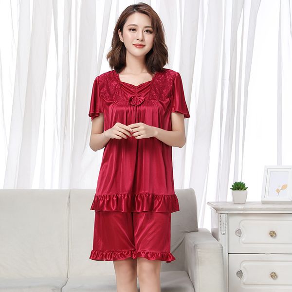2018 women summer plus size ice silk nightgown female large size short sleeve sleepwear set and homewear pajamas, Blue;gray
2018 women summer plus size ice silk nightgown female large size short sleeve sleepwear set and homewear pajamas, Blue;gray