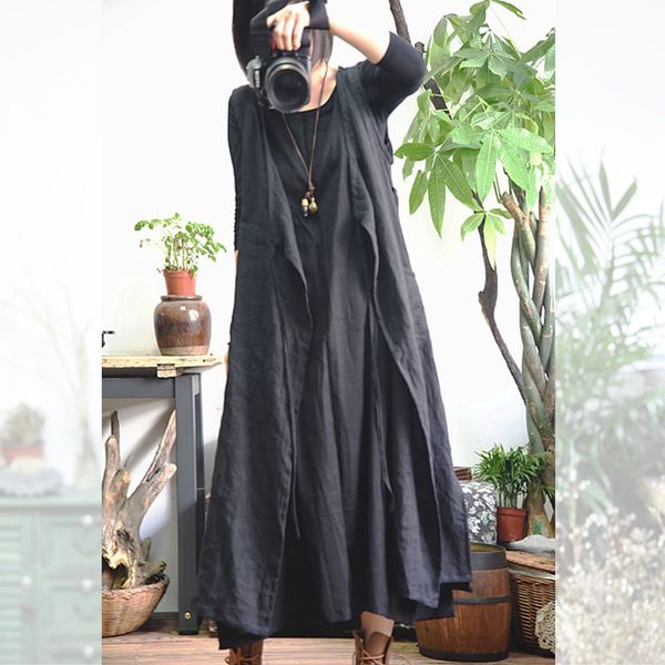 women cotton linen sleeveless long coat outerwear vests female 2019 retro cotton flax coat ladies solid color vintage vest, Black;white
women cotton linen sleeveless long coat outerwear vests female 2019 retro cotton flax coat ladies solid color vintage vest, Black;white