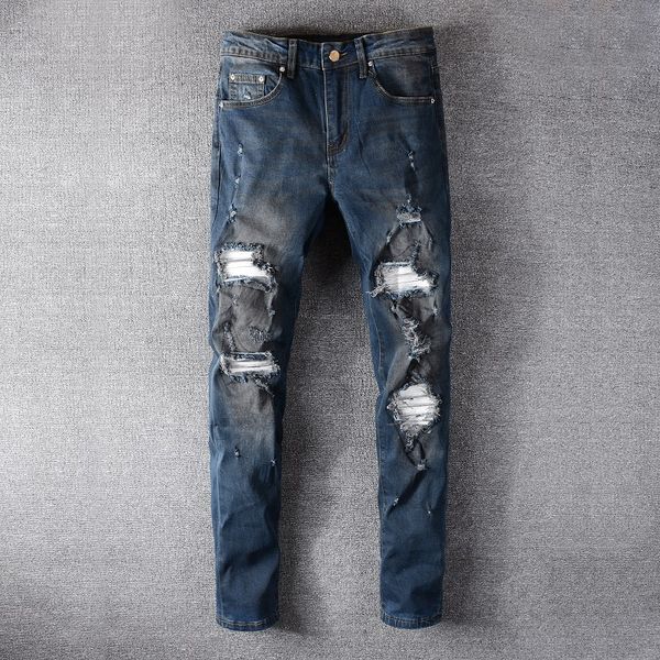 2020amiri trend high street jeans male stitching ripped slim men's designer pants street popular distressed denim trousers, Blue
2020amiri trend high street jeans male stitching ripped slim men's designer pants street popular distressed denim trousers, Blue