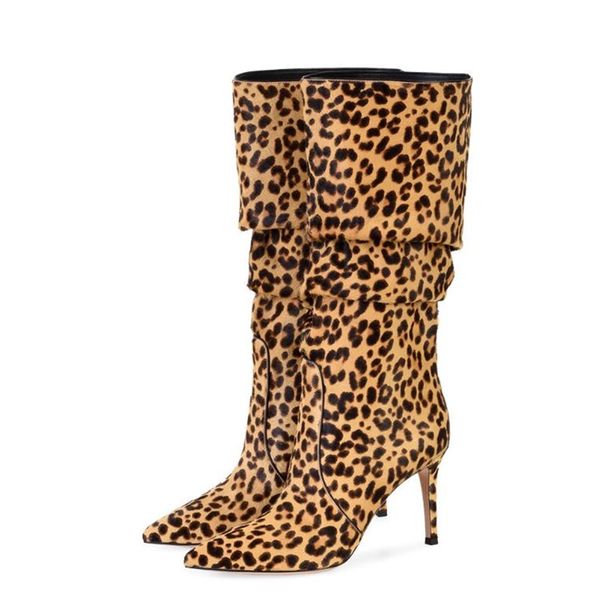 women pointed toe leopard loose pleated knee thin heel boots unique style thigh long spacious trousers boots big size, Black
women pointed toe leopard loose pleated knee thin heel boots unique style thigh long spacious trousers boots big size, Black