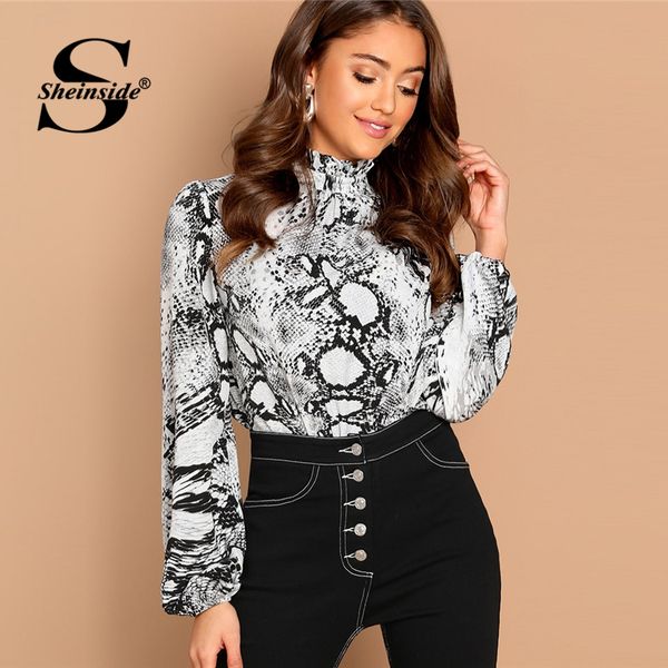 sheinside elegant blouse women long sleeve shirts mock neck snake skin print ladies blouses 2018 womens shirt casual, White
sheinside elegant blouse women long sleeve shirts mock neck snake skin print ladies blouses 2018 womens shirt casual, White