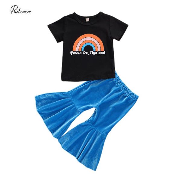 two-piece children outfit kids baby girls short sleeve rainbow and letter print t-shirt solid color velvet flared trousers, White
two-piece children outfit kids baby girls short sleeve rainbow and letter print t-shirt solid color velvet flared trousers, White