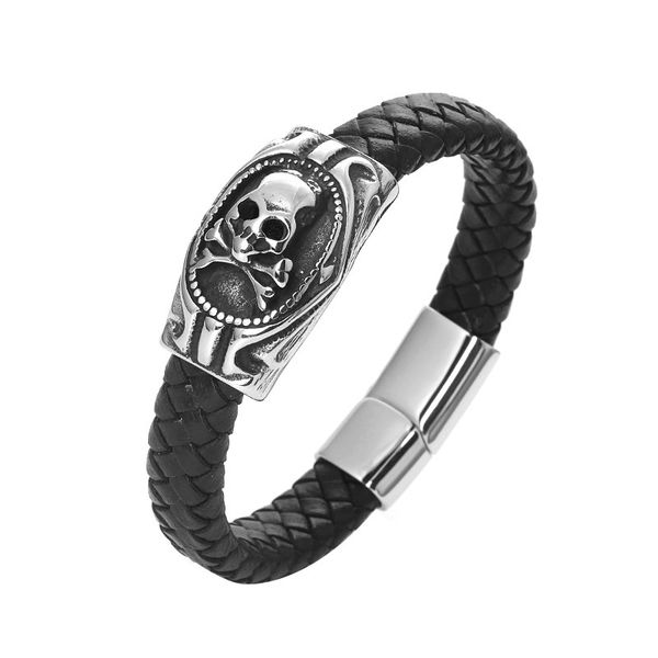 bracelet titanium steel jewelry custom leather stainless steel ghost head cowhide woven simple and elegant temperament fashion, Black
bracelet titanium steel jewelry custom leather stainless steel ghost head cowhide woven simple and elegant temperament fashion, Black