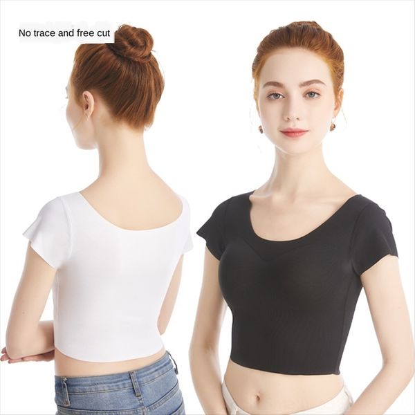 2020 women's round collar solid color navel t-shirt slim belt chest pad detachable short t-shirt top, White
2020 women's round collar solid color navel t-shirt slim belt chest pad detachable short t-shirt top, White