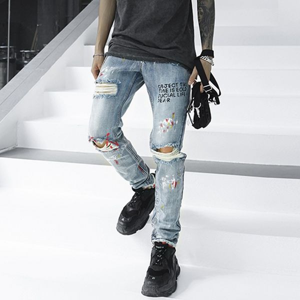 hip hop men print ripped hole jeans streetwear blue straight slim fit stretch denim jean pants
hip hop men print ripped hole jeans streetwear blue straight slim fit stretch denim jean pants