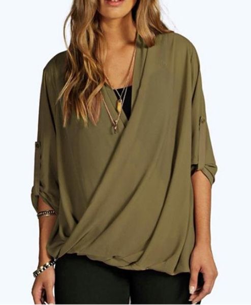 fashion ladies deep v-neck blouse spring summer solid casual loose chiffon short women three quarter sleeve fold blouses, White
fashion ladies deep v-neck blouse spring summer solid casual loose chiffon short women three quarter sleeve fold blouses, White