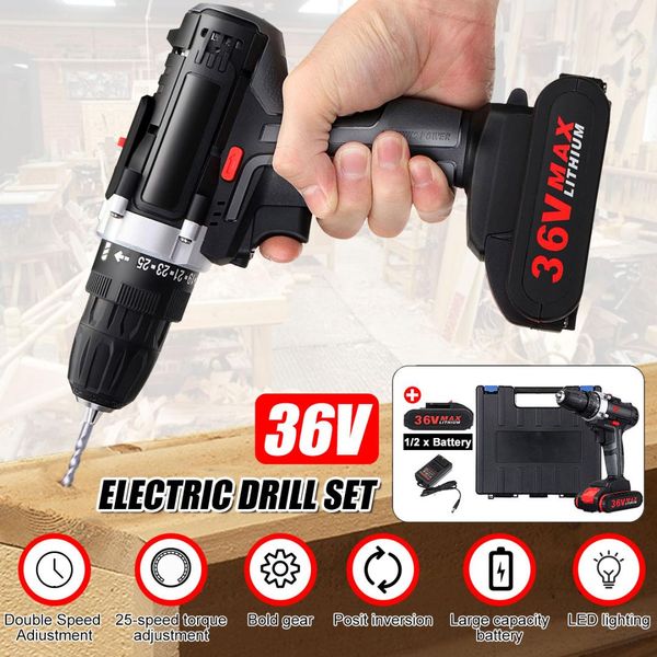 36v cordless electric drill 450/1450r/min 5000mah 1/2 li-ion rechargeable battery 2 speed adjustment brushless drill screwdriver
36v cordless electric drill 450/1450r/min 5000mah 1/2 li-ion rechargeable battery 2 speed adjustment brushless drill screwdriver