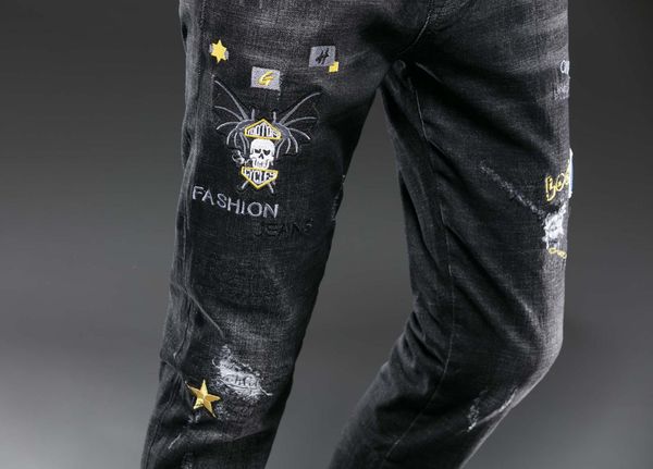 ripped jeans for men hip hop slimming daily casual wear business leisure couple dating fashion black skull pattern trousers, Blue
ripped jeans for men hip hop slimming daily casual wear business leisure couple dating fashion black skull pattern trousers, Blue