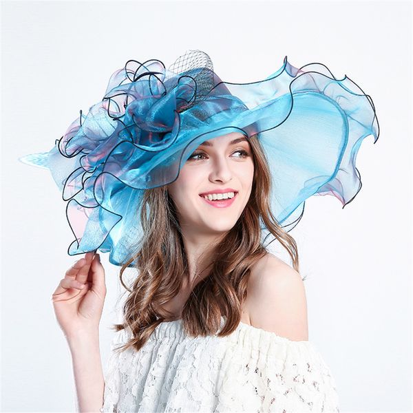women's dress bridal cap british party wedding hat formal hats wide brim sunhat, Blue;gray
women's dress bridal cap british party wedding hat formal hats wide brim sunhat, Blue;gray