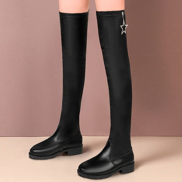 rimocy 2019 winter waterproof leather socks boots women fashion star pendant slip on over knee boots woman mid heel ladies shoes, Black
rimocy 2019 winter waterproof leather socks boots women fashion star pendant slip on over knee boots woman mid heel ladies shoes, Black