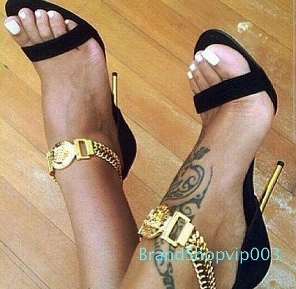 new list genuine leather dew metal decorative high heels shoes t stage catwalk fashion women sandals, Black 
new list genuine leather dew metal decorative high heels shoes t stage catwalk fashion women sandals, Black