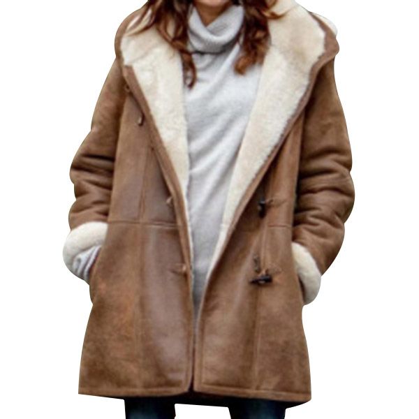 women winter warm coat middle length thick plush hooded outwear jacket jl, Black
women winter warm coat middle length thick plush hooded outwear jacket jl, Black