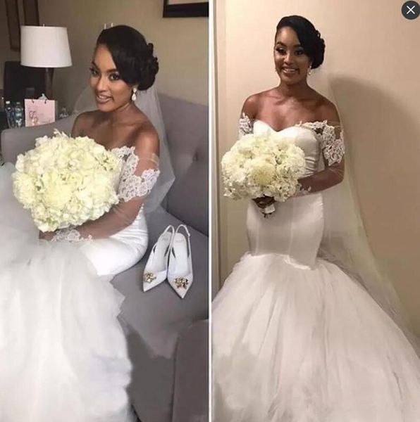 long sleeves wedding dresses off shoulder lace appliques simple gowns floor length african bridal dress plus size, White
long sleeves wedding dresses off shoulder lace appliques simple gowns floor length african bridal dress plus size, White