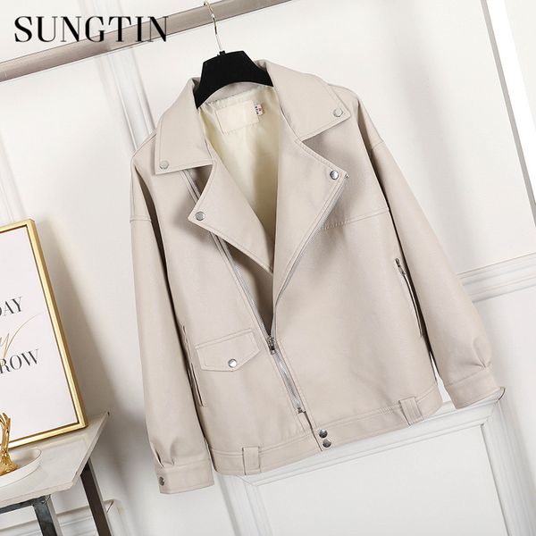 sungtin new beige faux leather jacket women casual oversized motorcycle biker leather coat female soft pu loose outerwear, Black
sungtin new beige faux leather jacket women casual oversized motorcycle biker leather coat female soft pu loose outerwear, Black