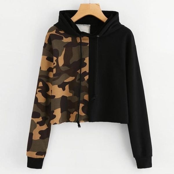 camouflage chic women hoodies long sleeve stitching autumn winter crop, Black
camouflage chic women hoodies long sleeve stitching autumn winter crop, Black