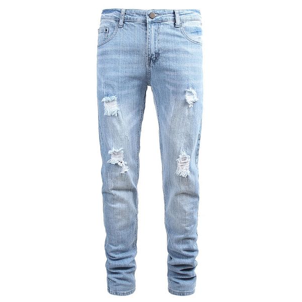mens designer piercing stretch light-colored multi-piercing slim long jeans, Blue 
mens designer piercing stretch light-colored multi-piercing slim long jeans, Blue