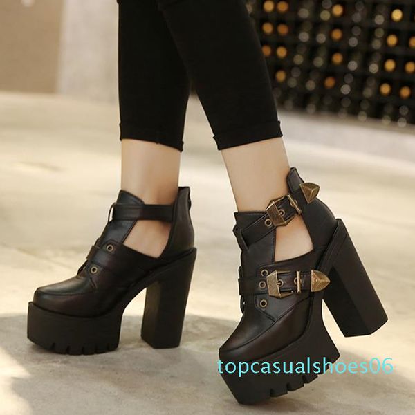fashion buckle platform chunky heels designer shoes motorcycle ankle bootie t06, Black
fashion buckle platform chunky heels designer shoes motorcycle ankle bootie t06, Black