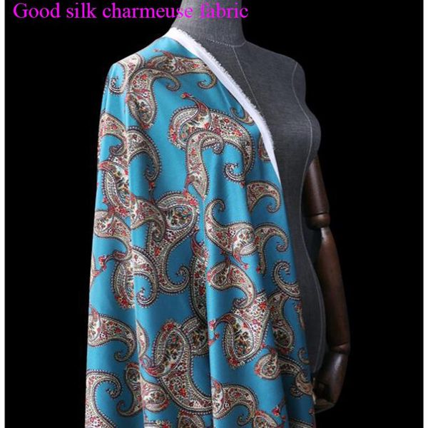 width 108cm good stretch charmeus silk fabric blue paisley digital printing silk fabric sewing material diy dress cheongsam, Black;white 
width 108cm good stretch charmeus silk fabric blue paisley digital printing silk fabric sewing material diy dress cheongsam, Black;white