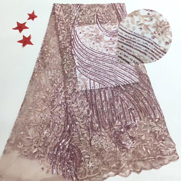 newly designed african lace fabric wholesale in 2020 french lace fabric nigerian tulle sequin t35911, Pink;blue
