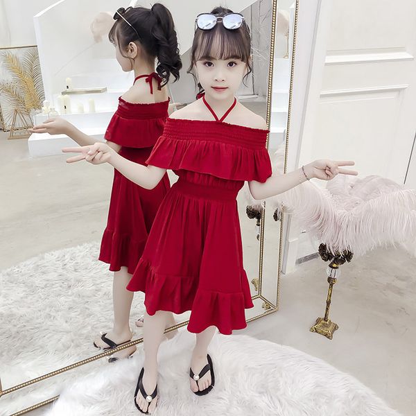 cute girl new summer fluffy red solid color dress teenage kids party beach princess dresses for girl shoulderless dress clothing, Red;yellow
cute girl new summer fluffy red solid color dress teenage kids party beach princess dresses for girl shoulderless dress clothing, Red;yellow