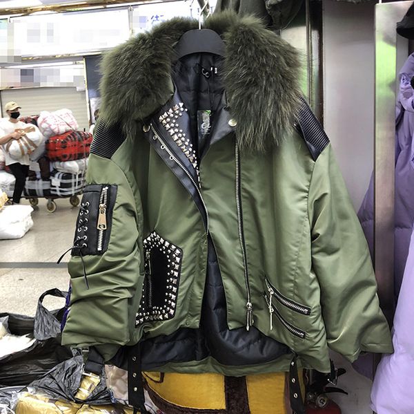 real fur coat natural fur collar cotton padded jacket women's 2019 winter army green rivet jacket cotton overcoat parkas, Black
real fur coat natural fur collar cotton padded jacket women's 2019 winter army green rivet jacket cotton overcoat parkas, Black
