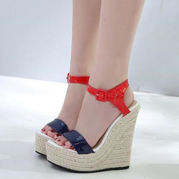 15cm luxury women shoes red blue high heel platform wedges designer sandals 2018 size 35 to 40 16tt, Black
15cm luxury women shoes red blue high heel platform wedges designer sandals 2018 size 35 to 40 16tt, Black