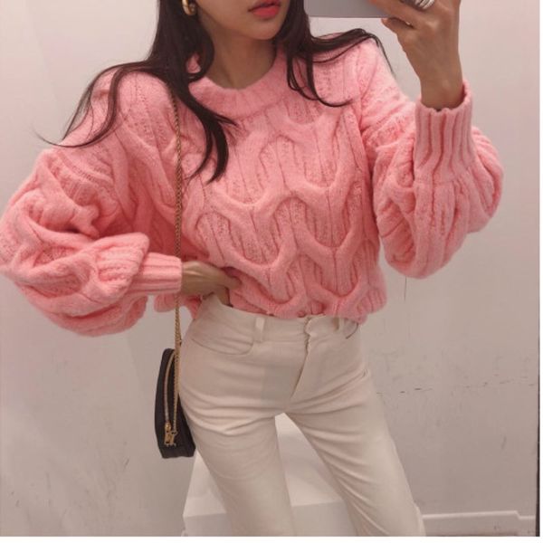 pullover women sweet pink flowers lantern sleeve knitted sweater o-neck loose crop sweater casual wear, White;black
pullover women sweet pink flowers lantern sleeve knitted sweater o-neck loose crop sweater casual wear, White;black
