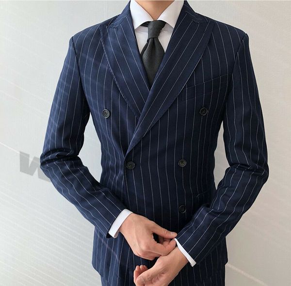 blue striped men's wedding tuxedos peaked lapel 3 pieces groom wear suits for prom one button formal blazer (jacket+pants), Black;gray
blue striped men's wedding tuxedos peaked lapel 3 pieces groom wear suits for prom one button formal blazer (jacket+pants), Black;gray